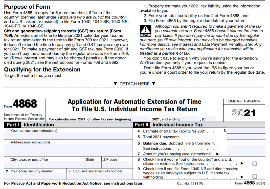 Irs Form 4868 2022 Printable