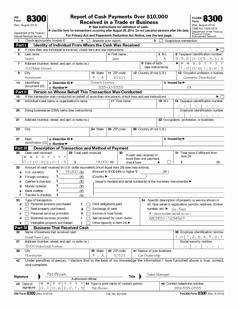 Publication 1544 09 2014 Reporting Cash Payments Of Over 