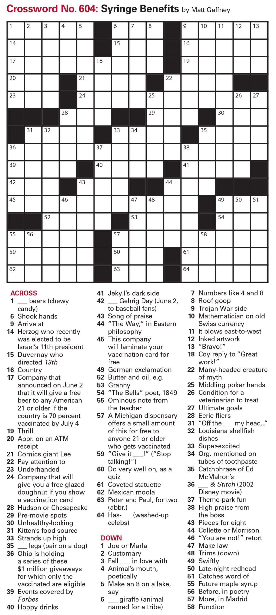 Puzzles Printable Crossword And Sudoku Issue June 18 2021 