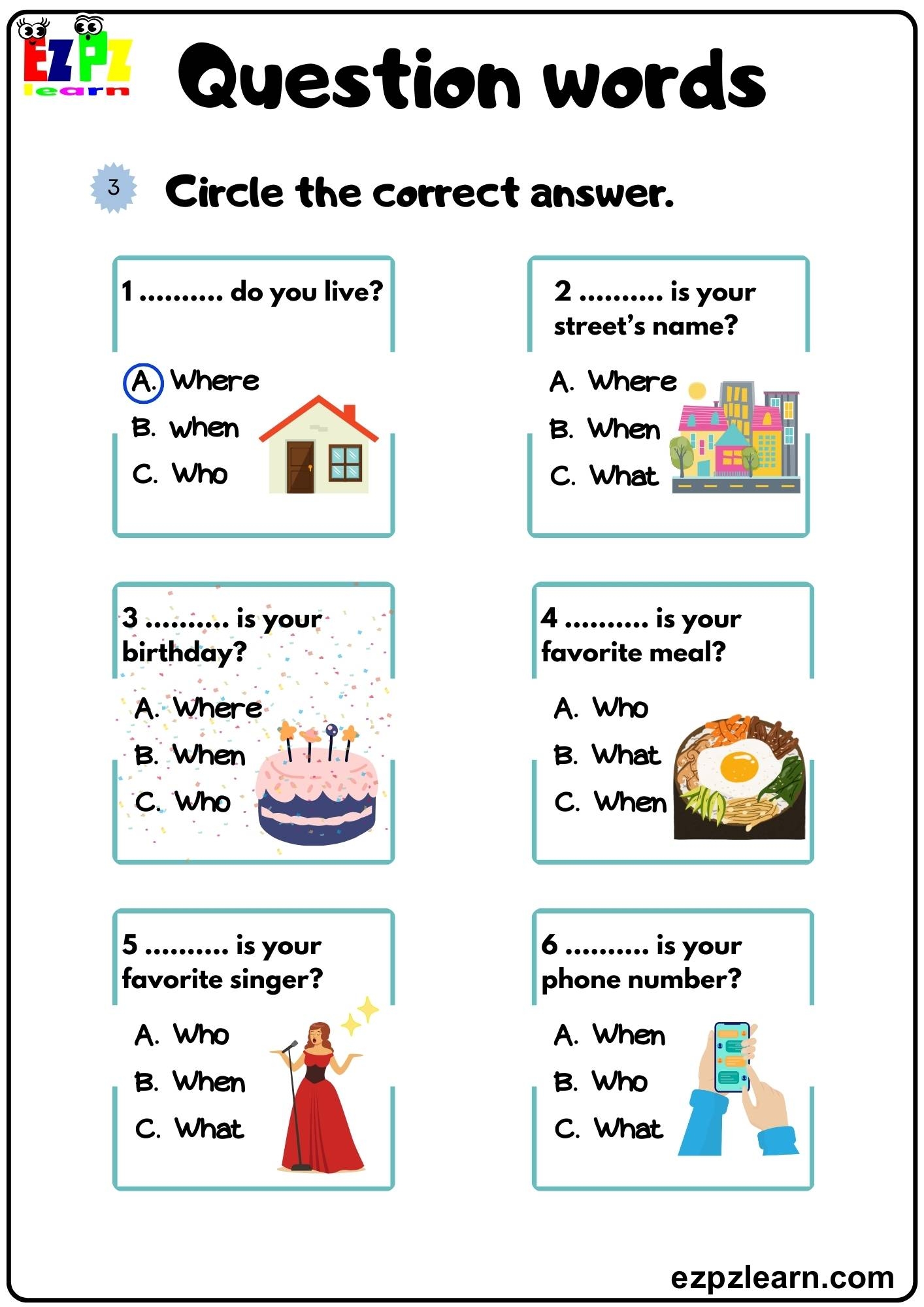 Question Words Who What When Where Ezpzlearn