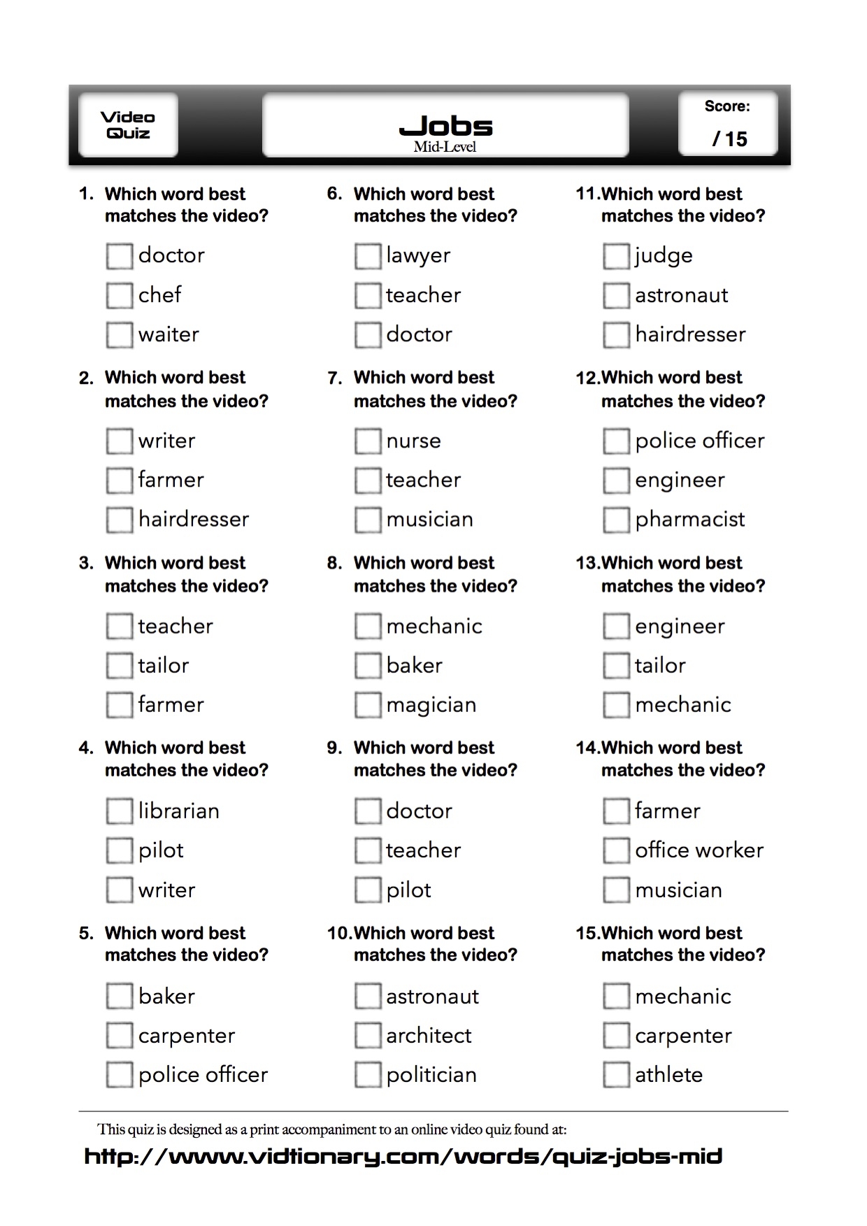 Quiz Jobs Mid Level Vidtionary A Video Dictionary 