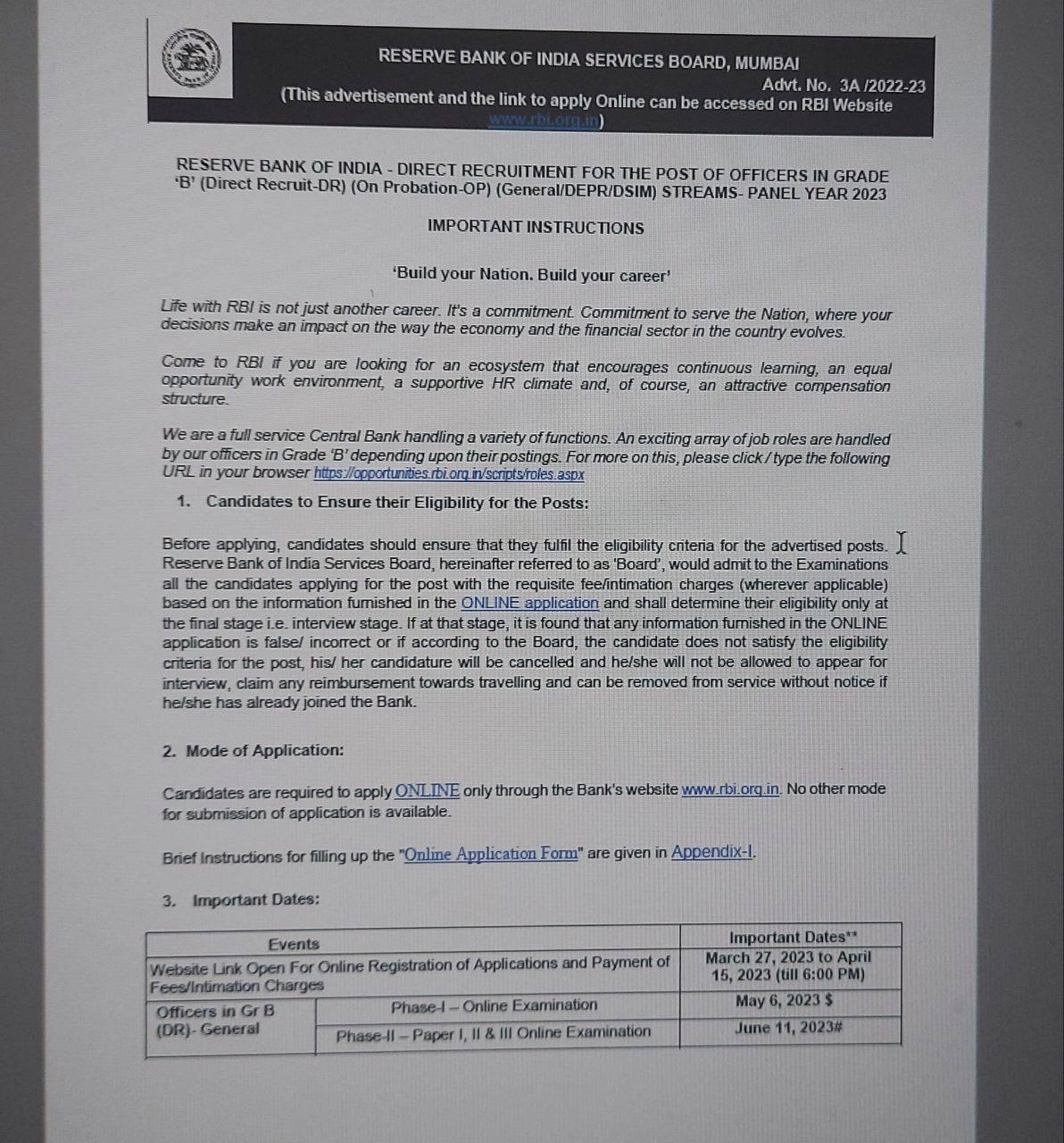 RBI Grade B Notification 2023 Out Fake Or Real 
