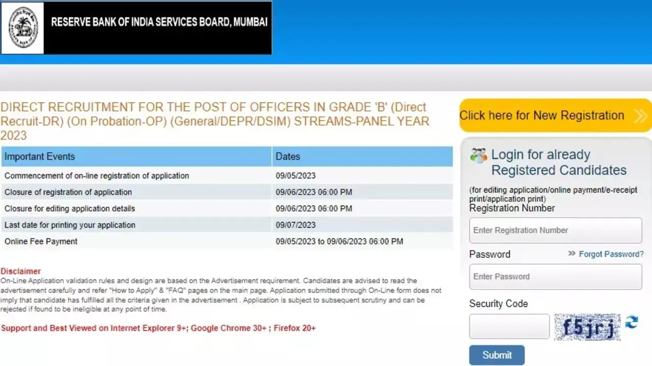 RBI Grade B Recruitment 2023 Application Process Begins For 291 