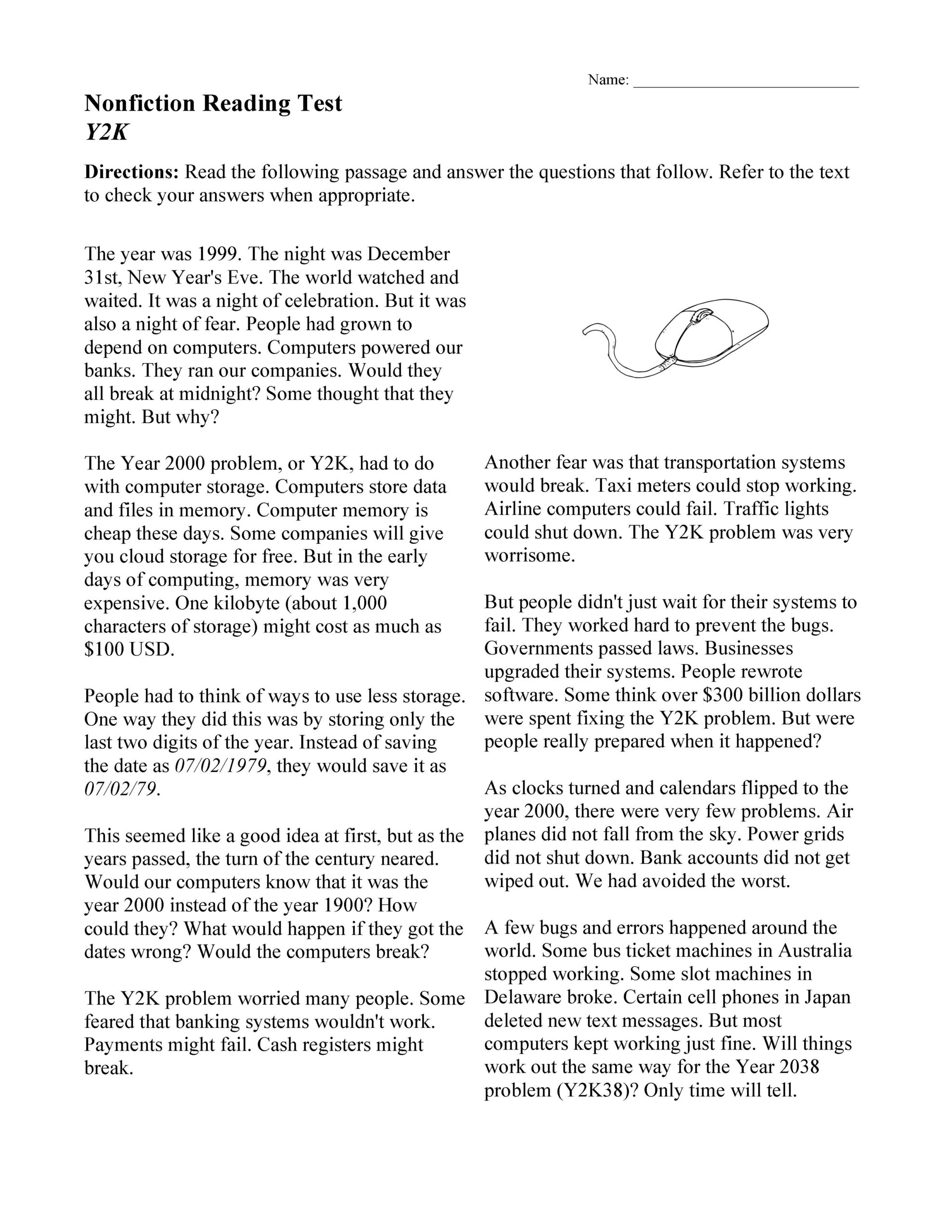 Free Printable Comprehension Worksheets Ks3