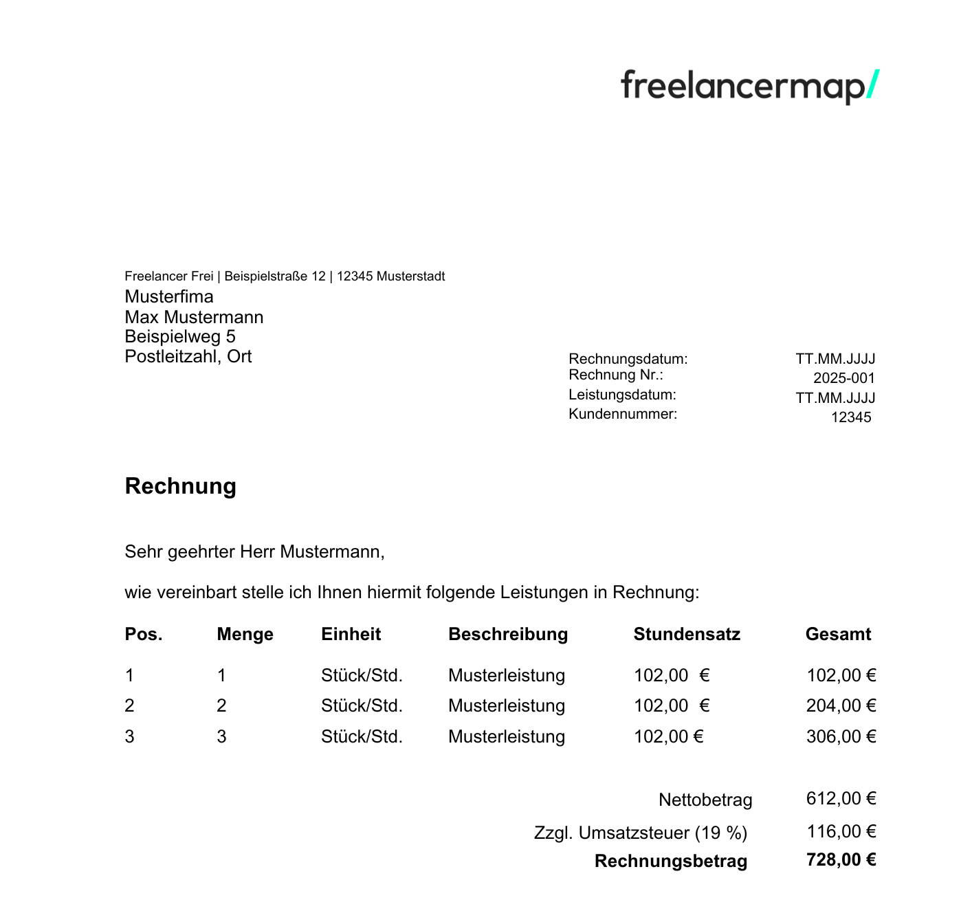 Rechnung Schreiben Als Freiberufler Vorlage amp Muster