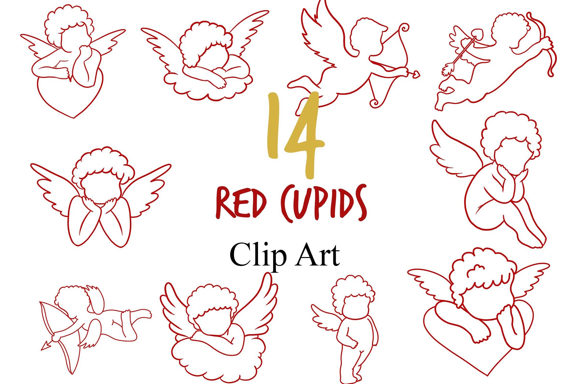 Red Cupid Outlined Clipart Valentine s Day PNG 2348984 