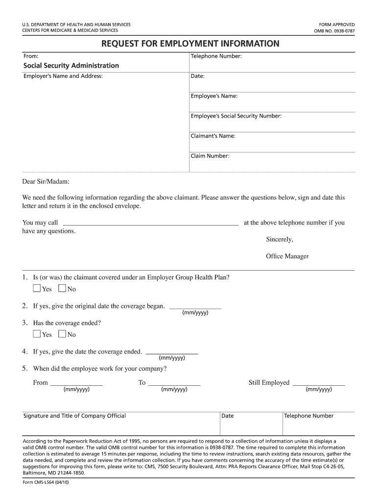 Cms L564 Printable Form