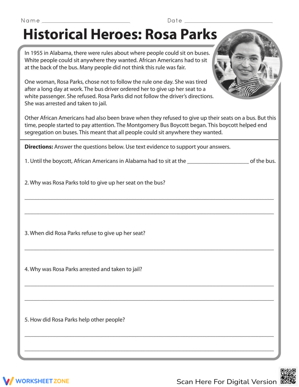 Free Printable Rosa Parks Worksheets