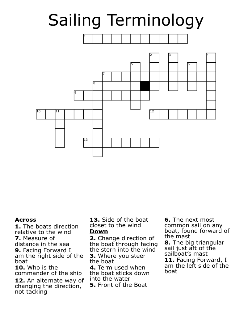 Sailing Terminology Crossword WordMint
