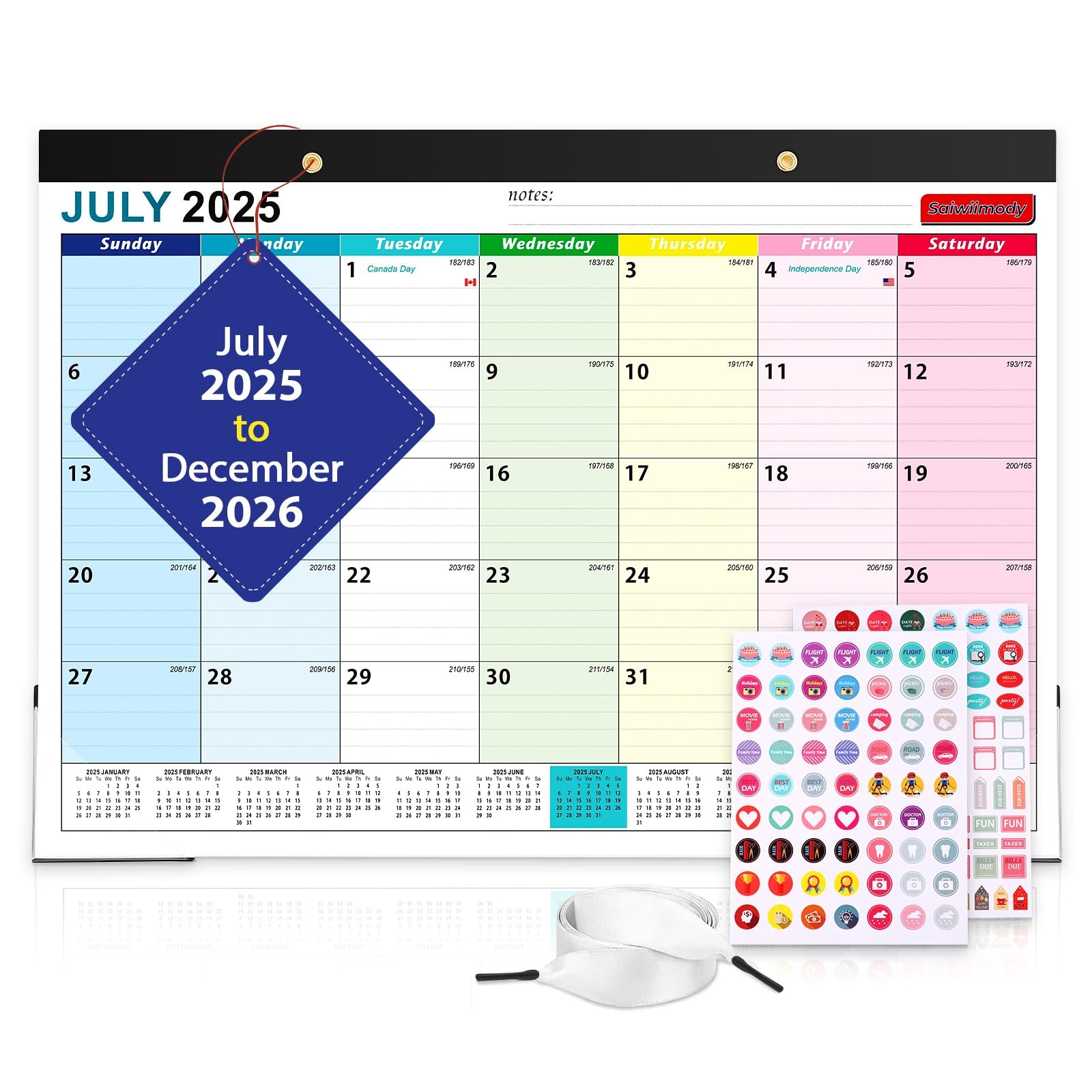 Saiwiimody 2026 Calendar With Stickers And Clear Waterproof Cover 