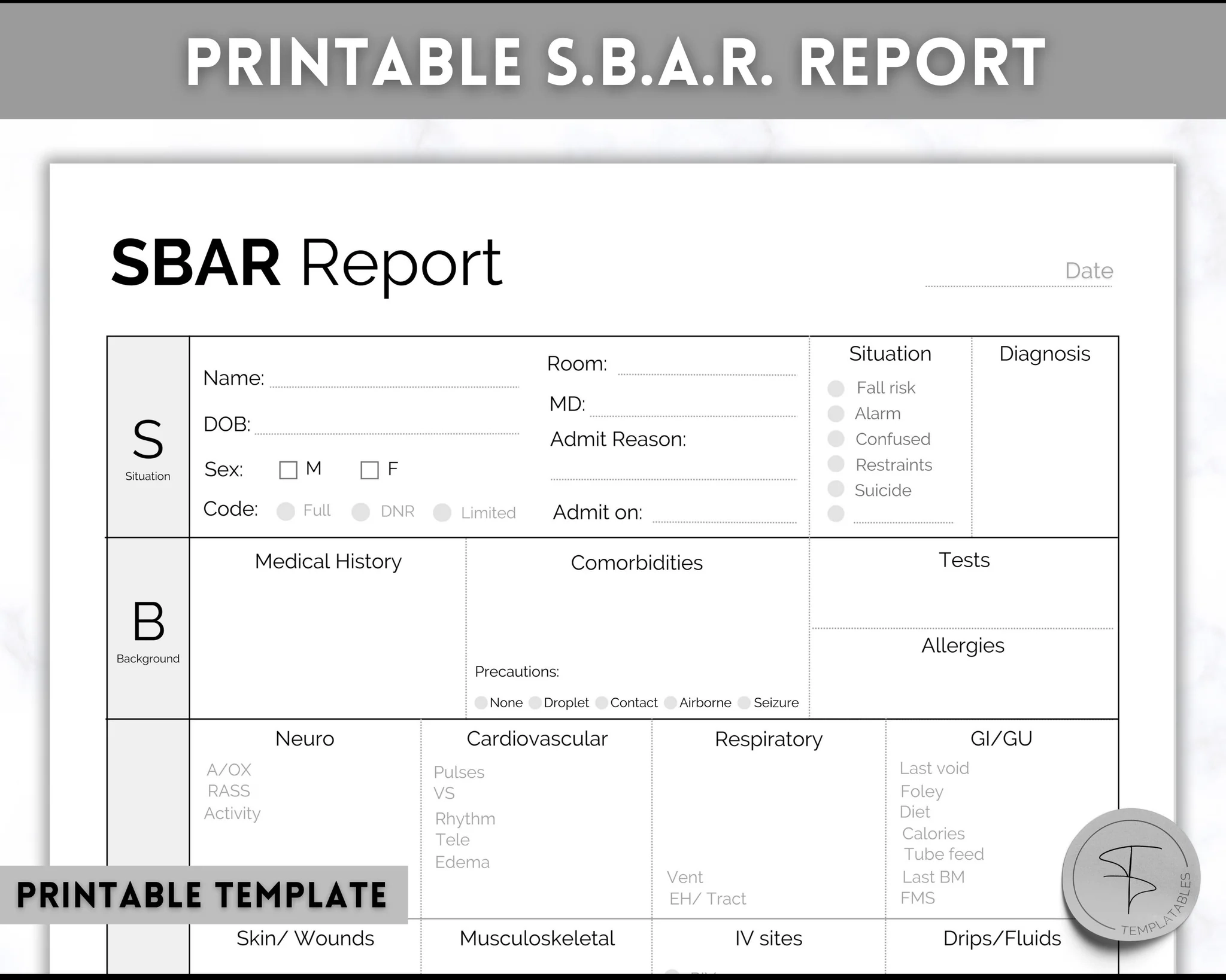 Printable Sbar Template