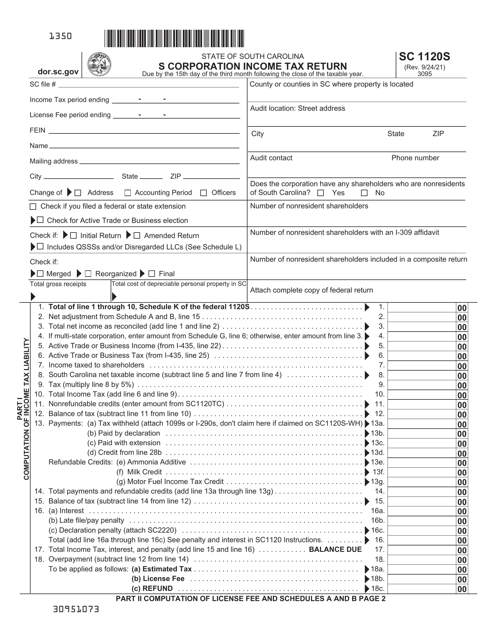 Sc 1120S Form Fill Out Printable PDF Forms Online