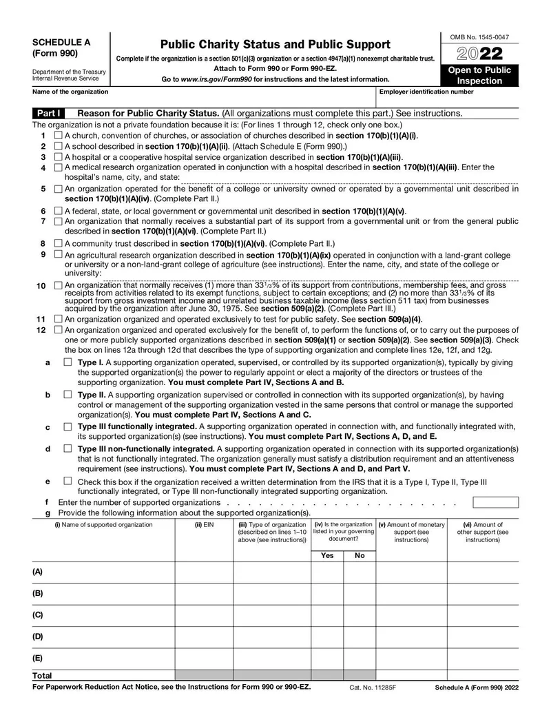 Irs Form 990 Schedule 0 2022