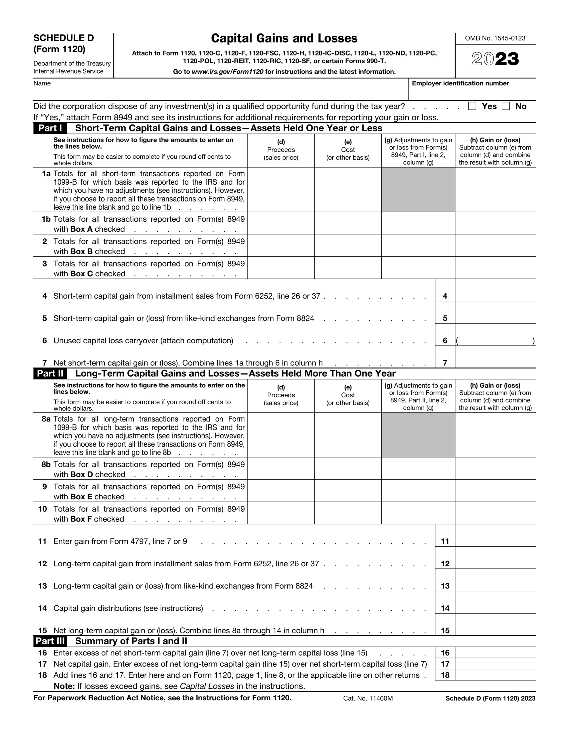 Schedule D Form 1120 Capital Gains And Losses 2024 2025 PDF Guru