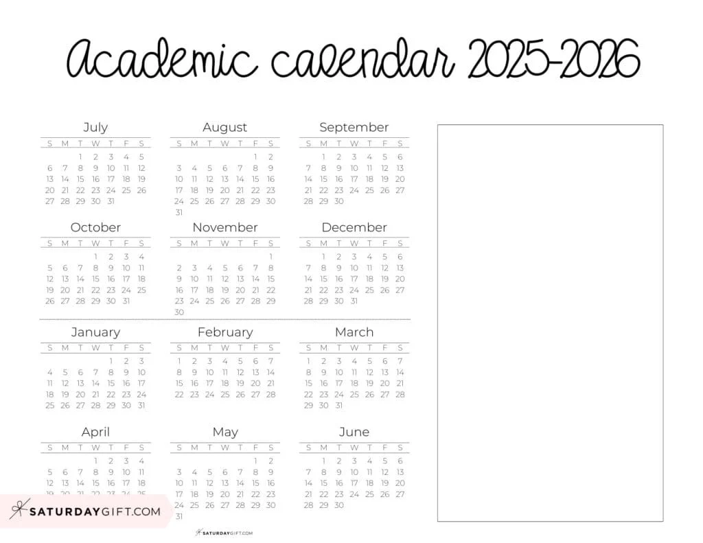 Blank Printable School Year Calendar