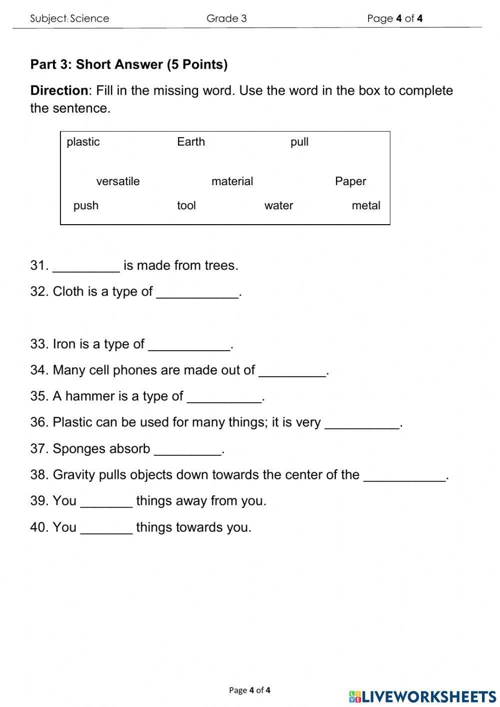 Science Final E Free Interactive Worksheets 1465258