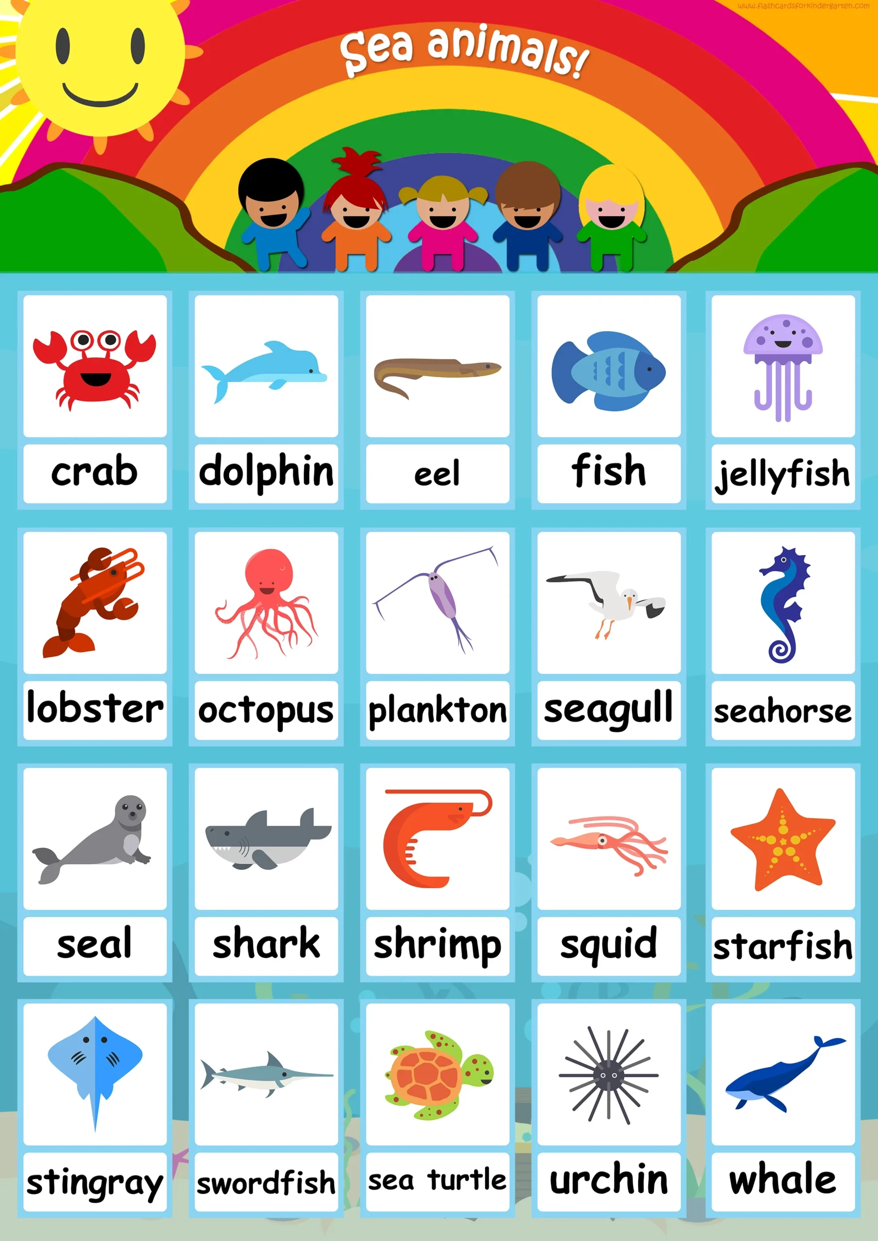 Sea Animals Flashcards Free Printable