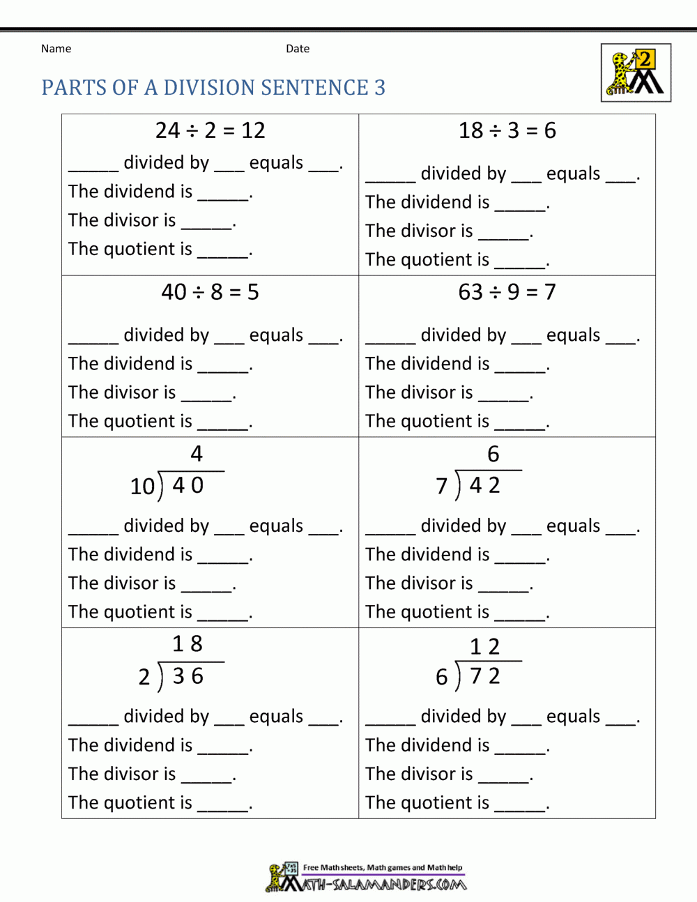 Second Grade Division Worksheets