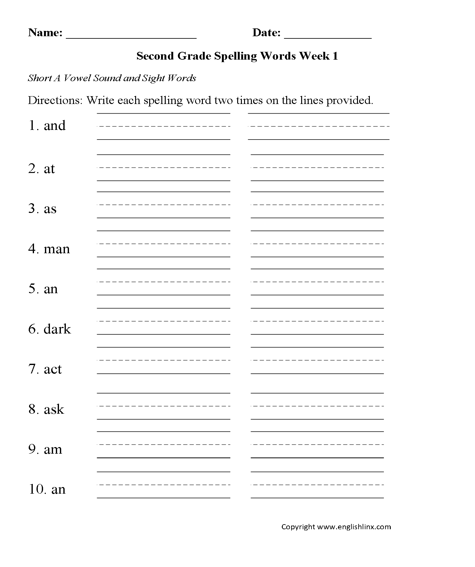 Second Grade Spelling Worksheets Free Word Lists amp Printable 