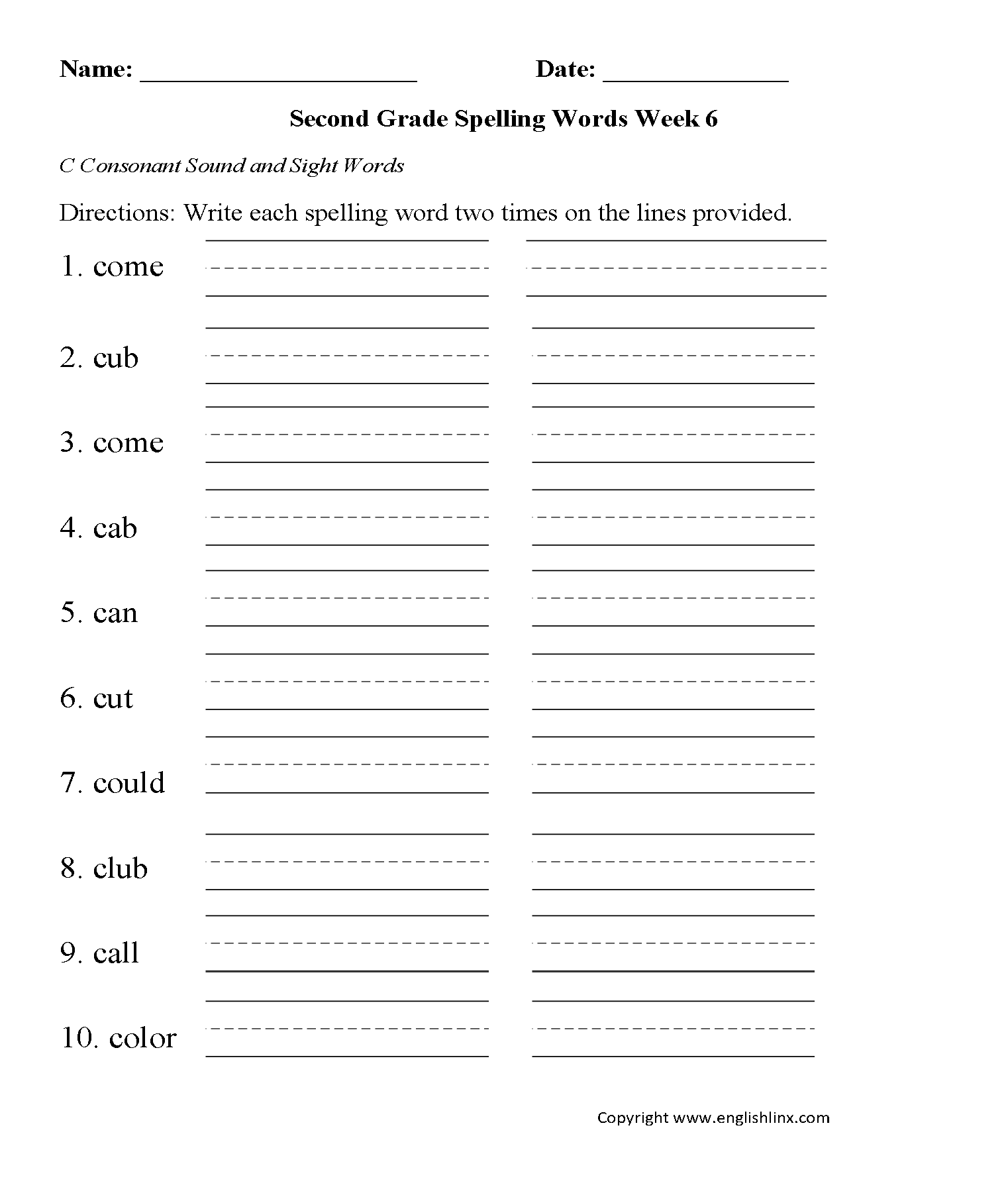 Second Grade Spelling Worksheets Free Word Lists amp Printable 