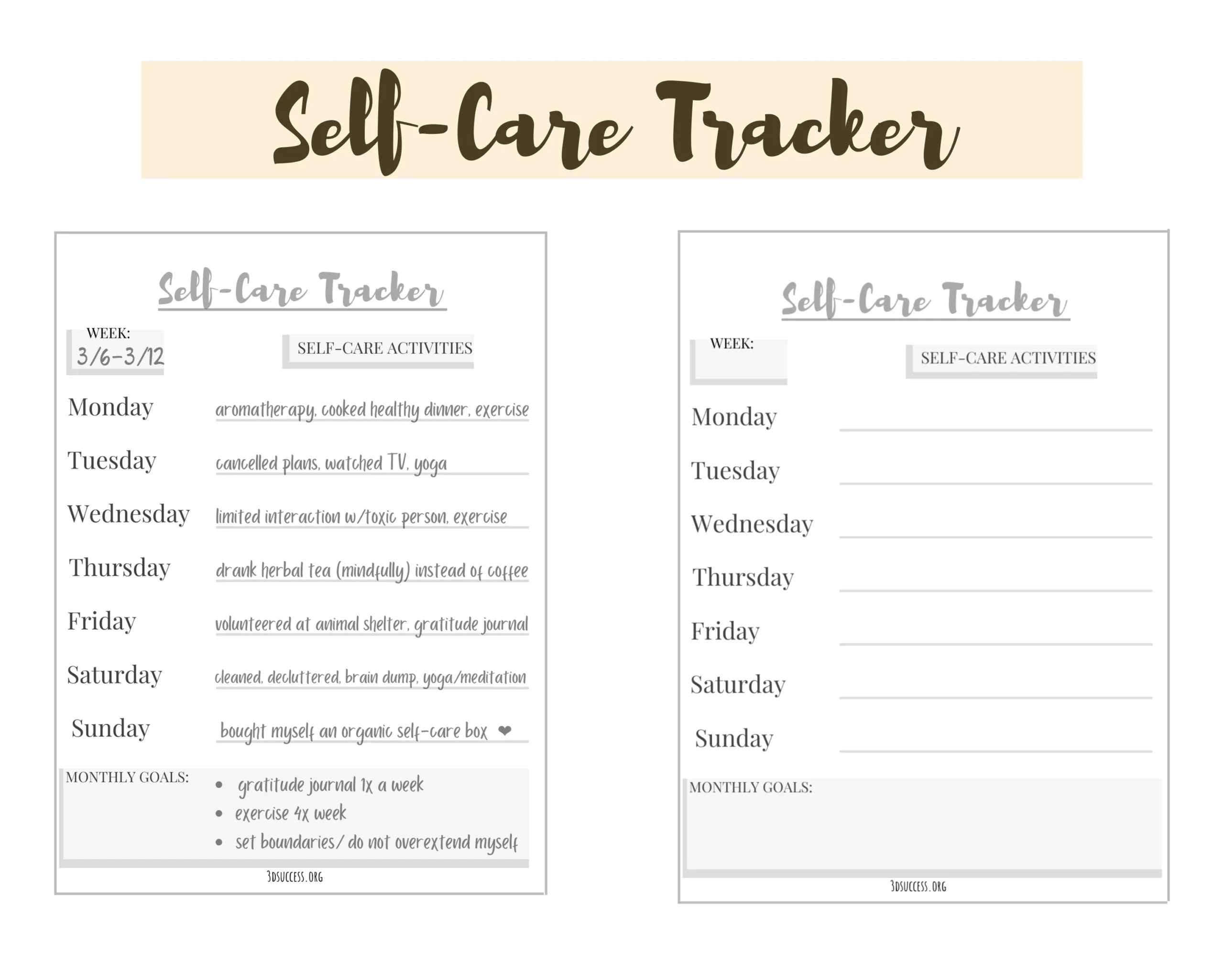 Self Care Plan Worksheets Printable PDF Bundle Self Care Ideas 