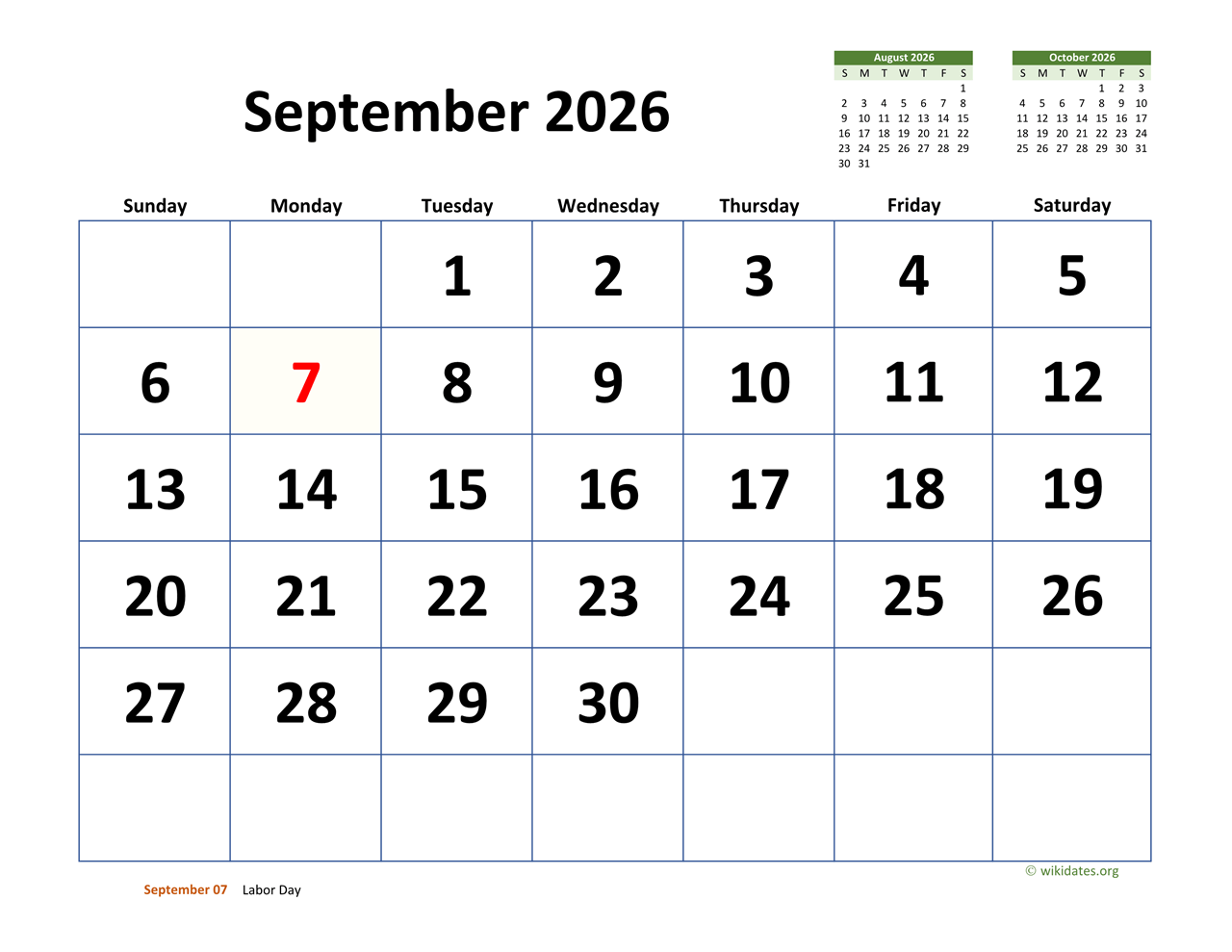 Calendar Of September 2026