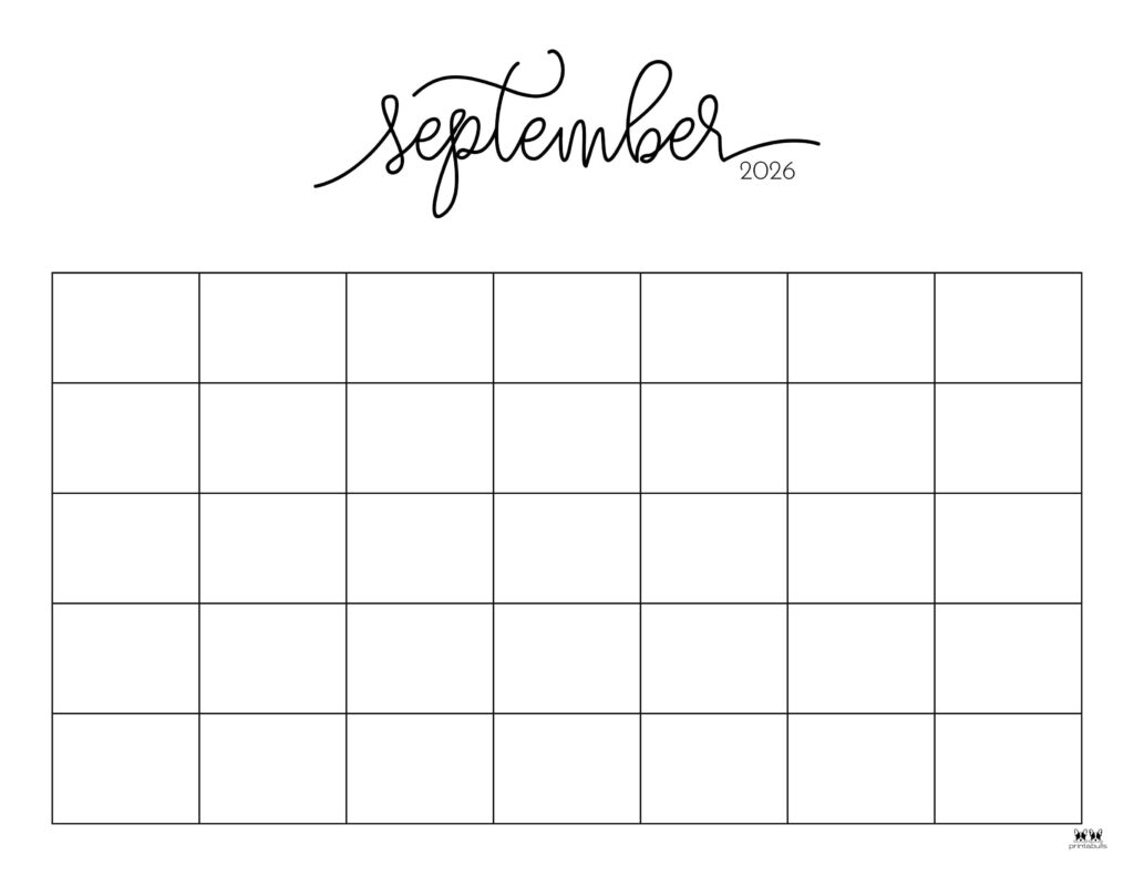 September Blank Calendar 2026 Printable Free