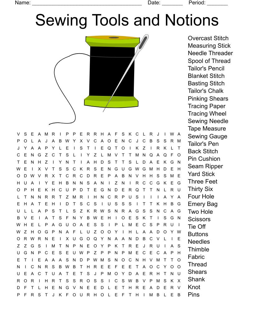 Sewing 101 Word Search WordMint