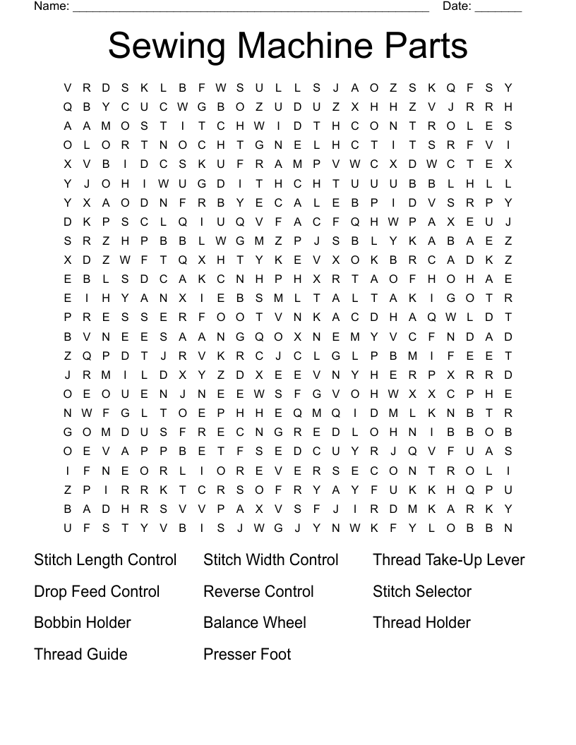 Printable Sewing Word Search