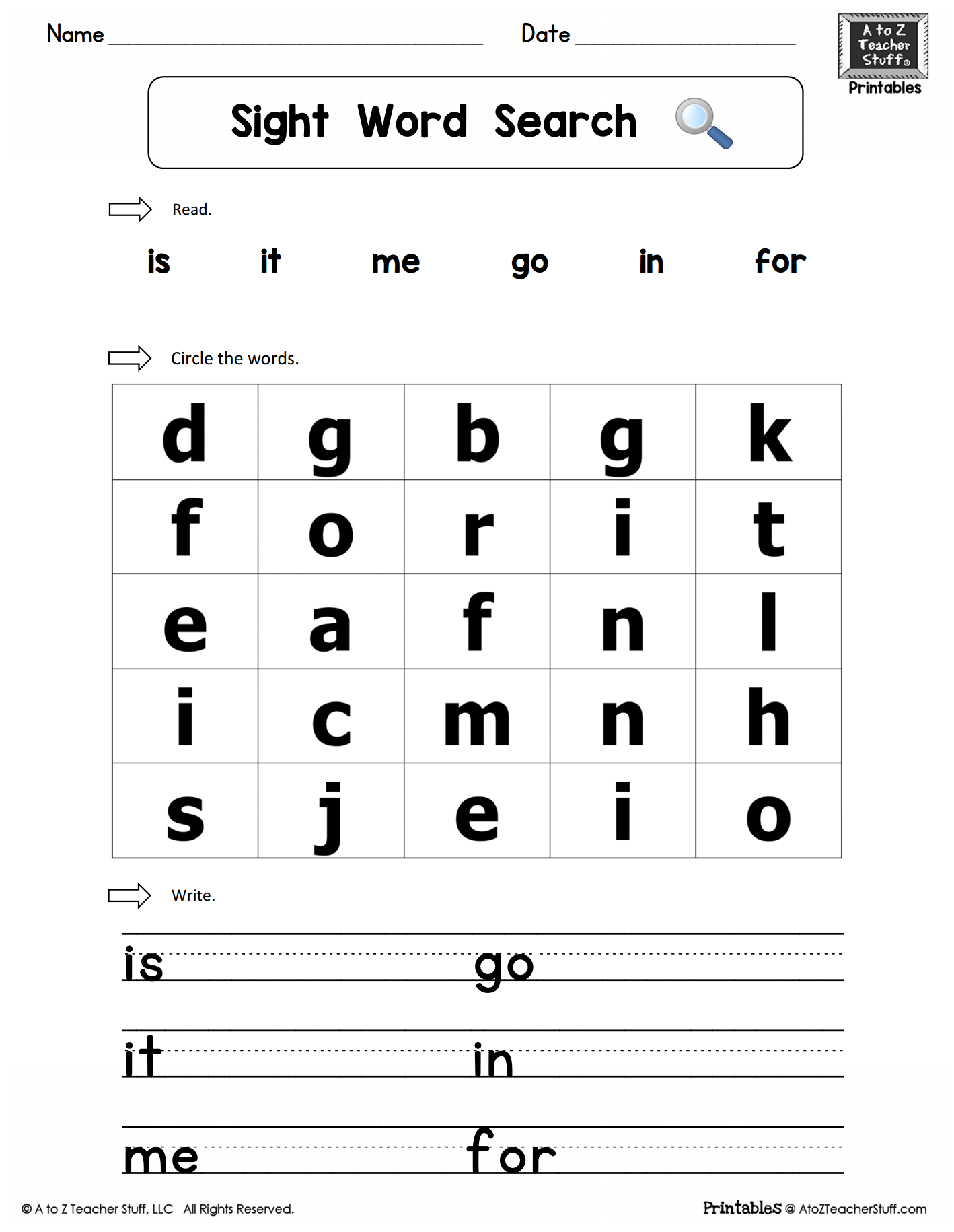 Sight Words Practice Word Search Is It Me Go In For A To Z 