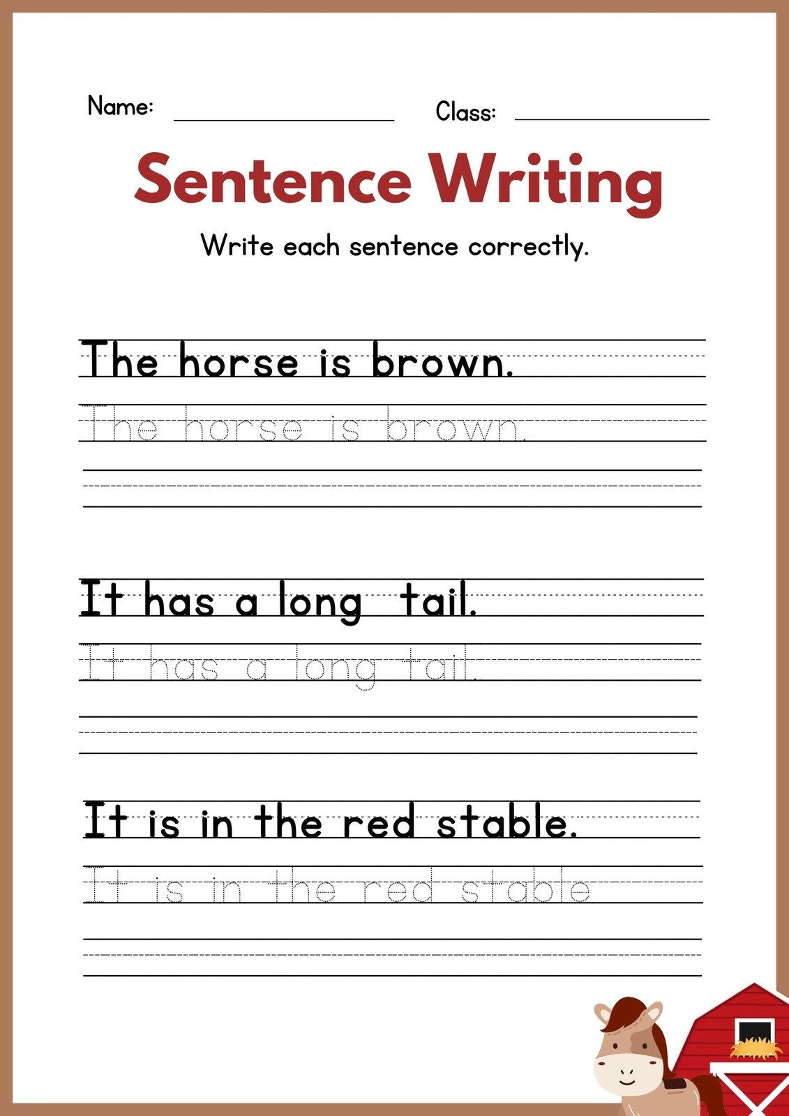 Free Printable Sentence Tracing Worksheets