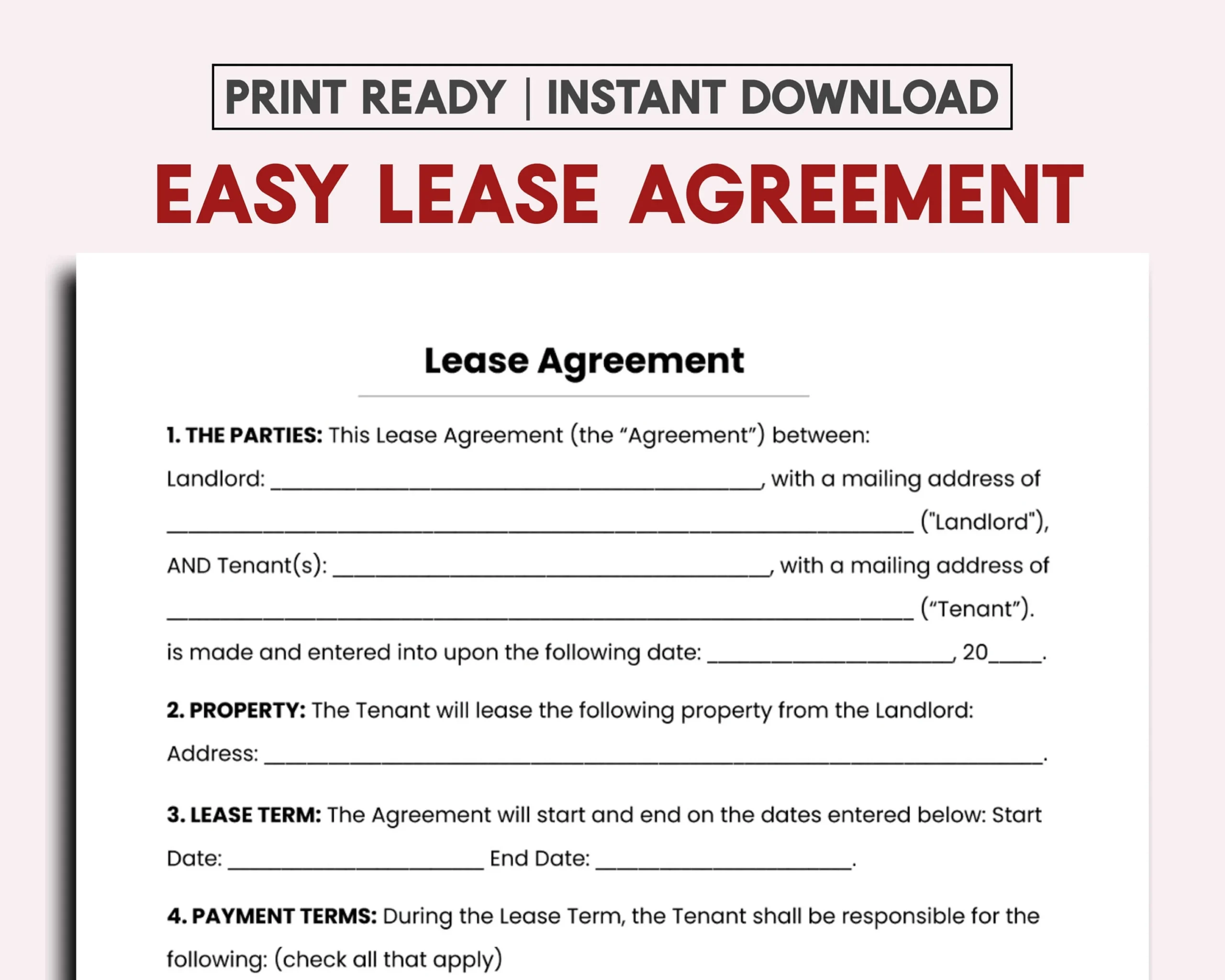 Simple Lease Agreement Template Free Printable