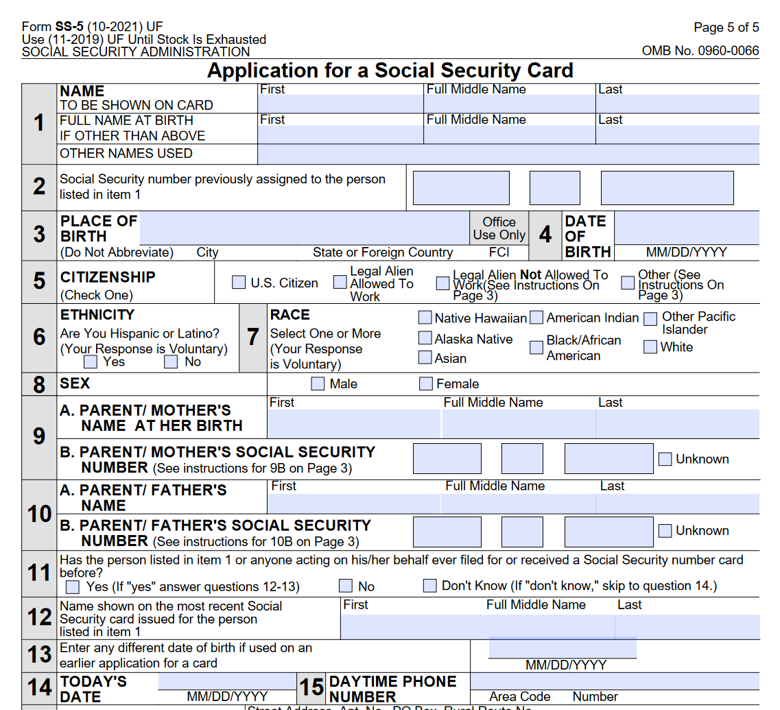 Social Security S5 Form Printable