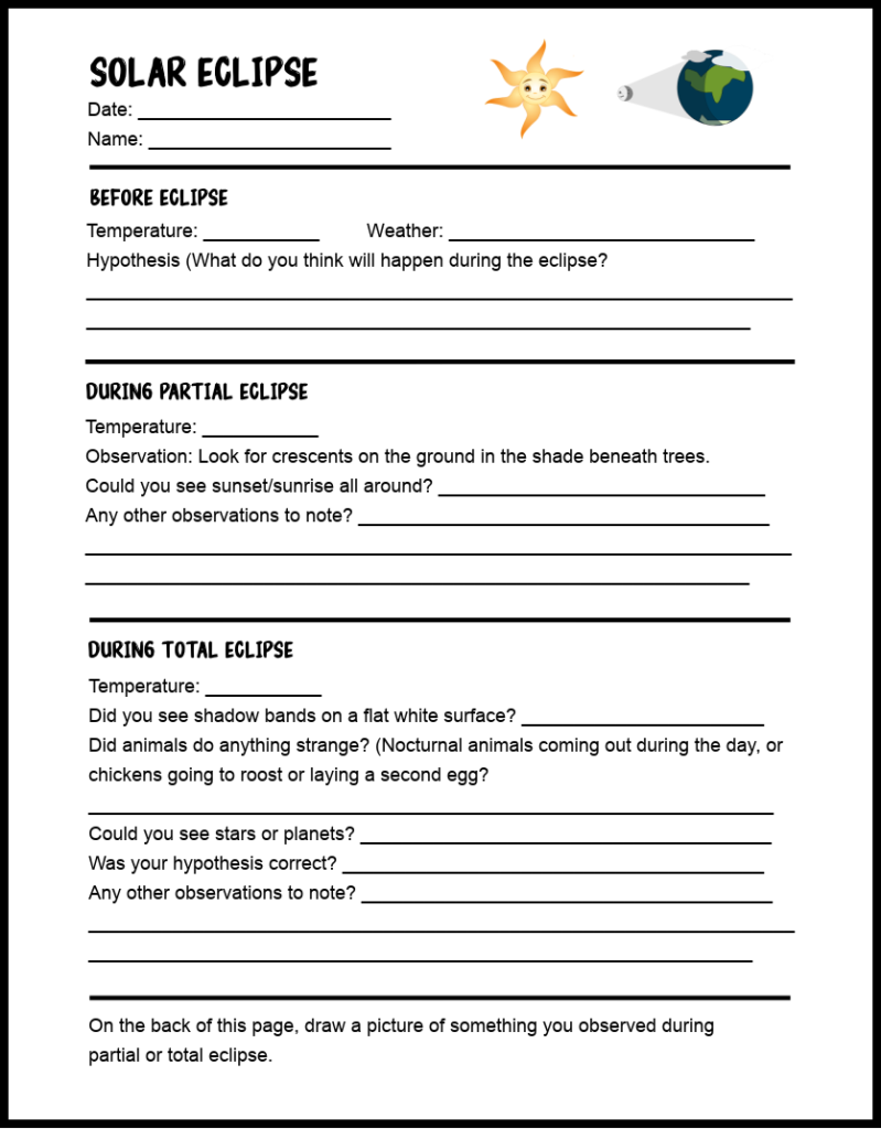 Solar Eclipse Printable As For Me And My Homestead Worksheets 
