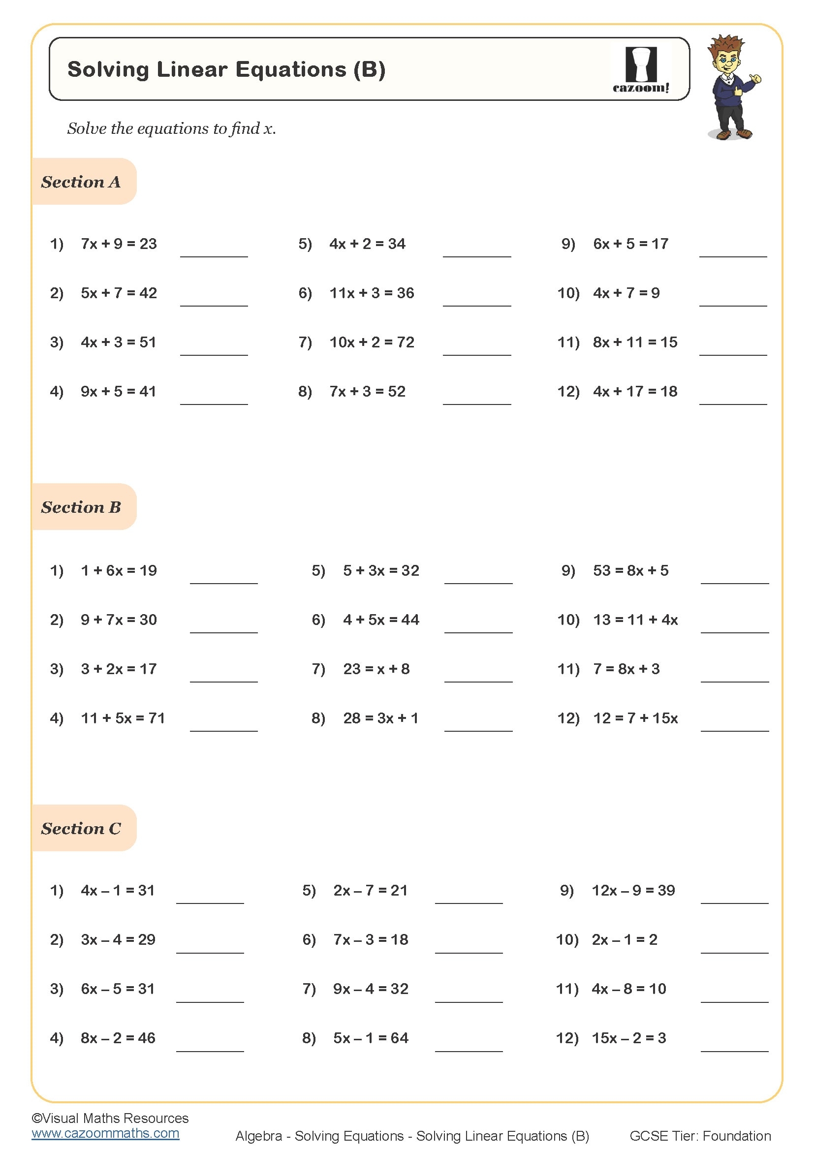 Solving Equations Worksheets Solving Linear Equations Worksheets 
