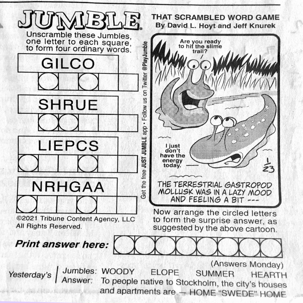 Newspaper Word Jumble Puzzles Printable