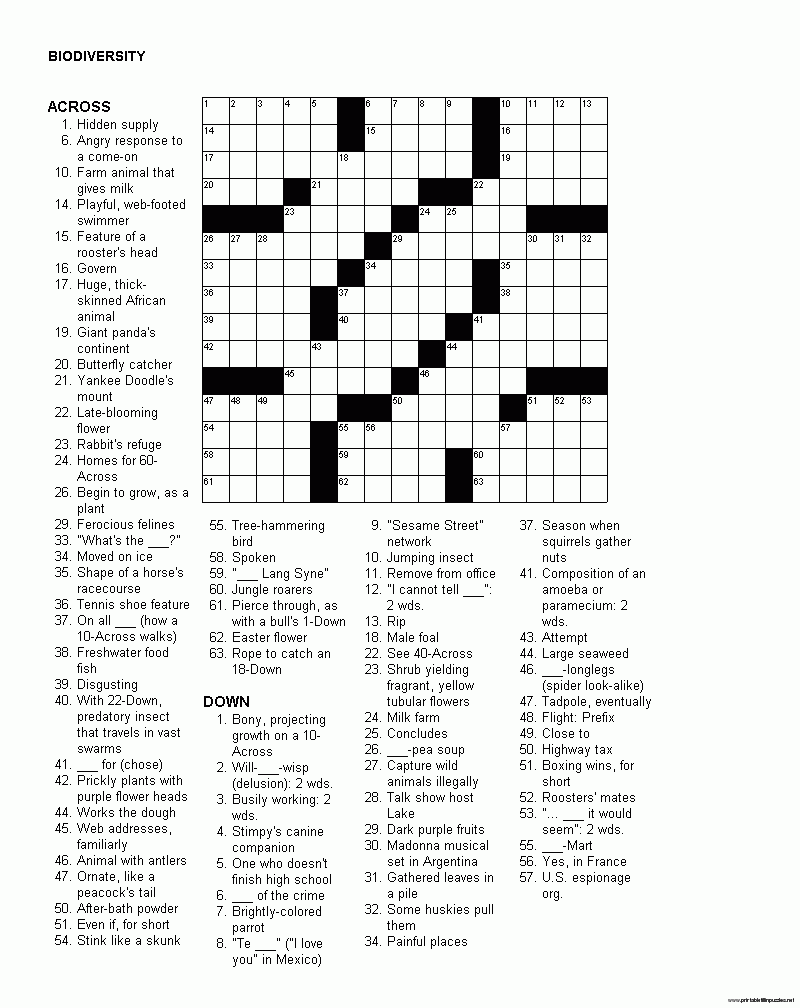 Newspaper Crossword Puzzles Printable Free