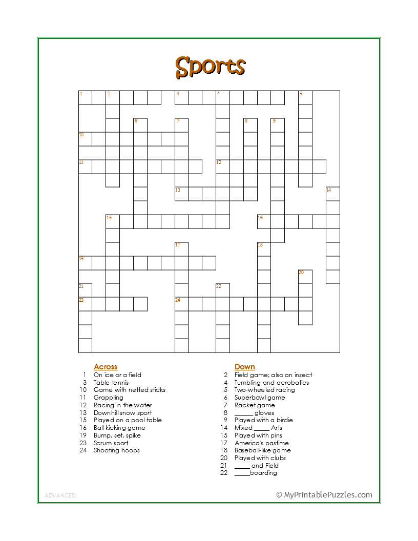 Printable Crossword Puzzles Teenagers