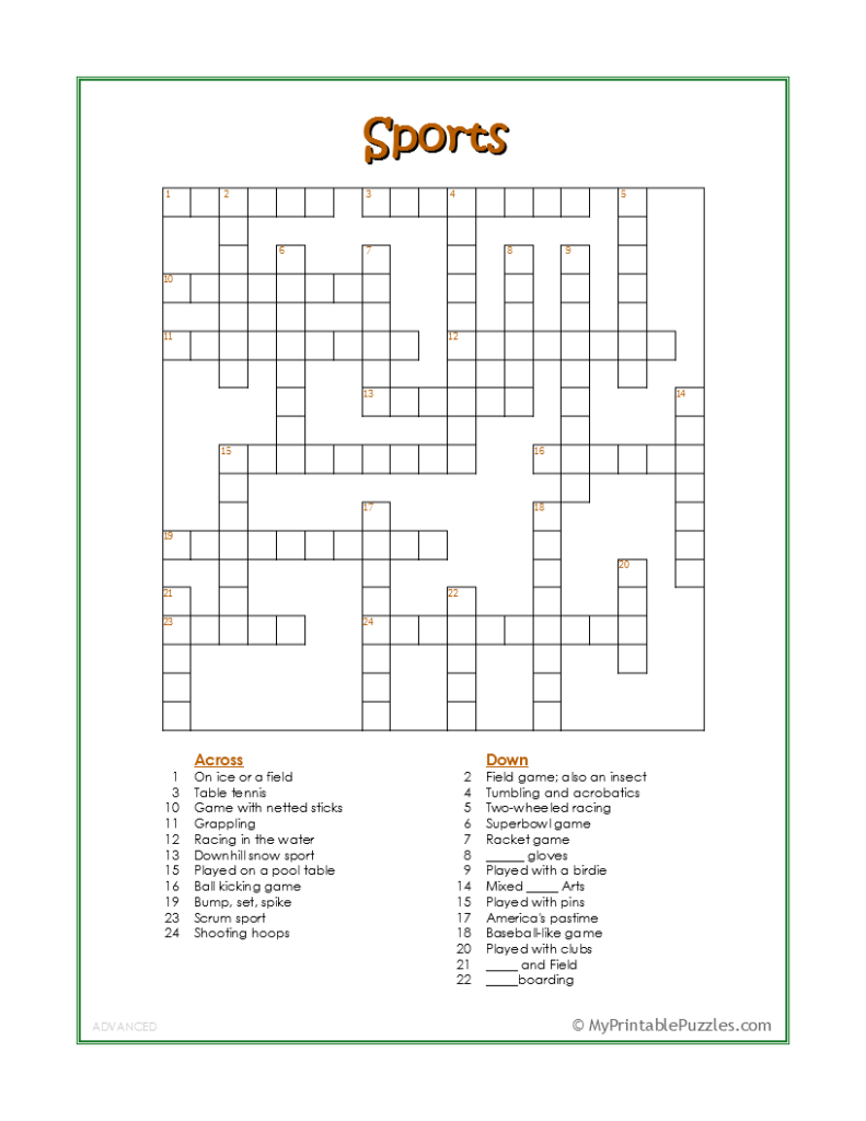 Printable Crossword For Middle School
