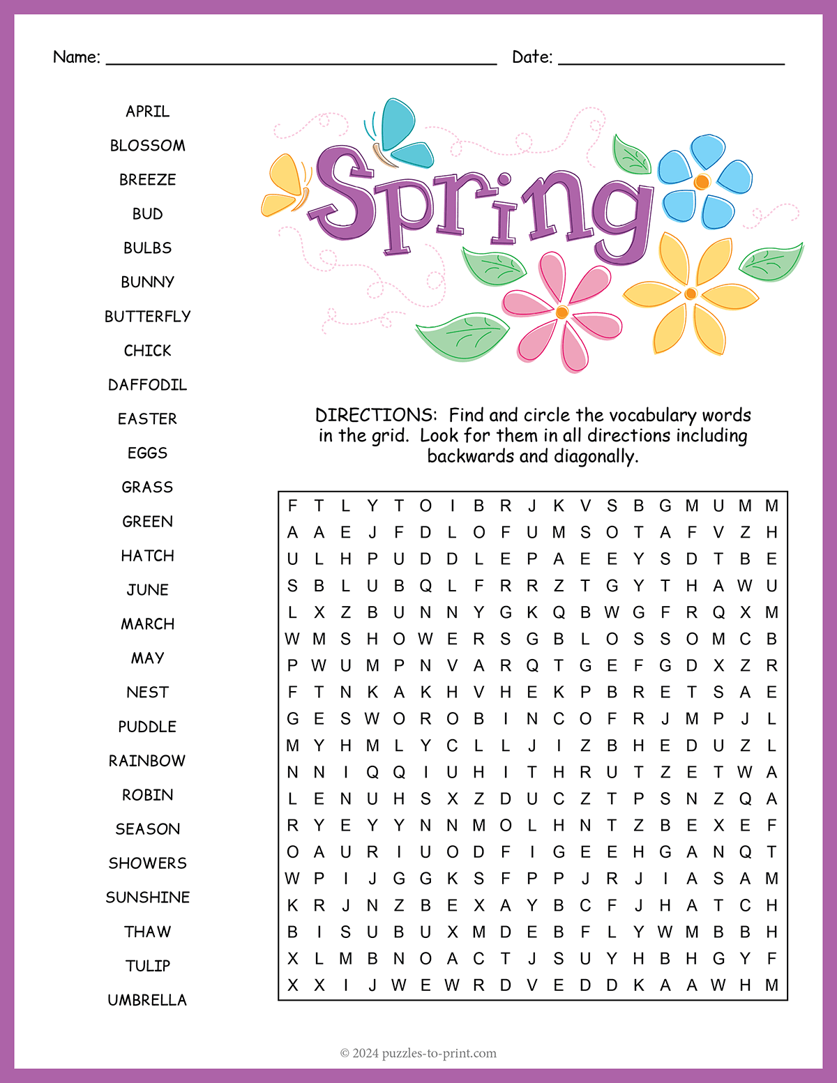Free Printable Puzzles For Spring