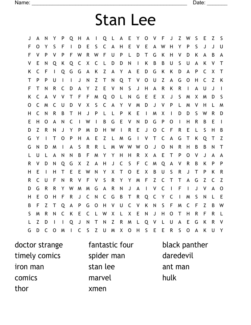 Stan Lee Word Search WordMint