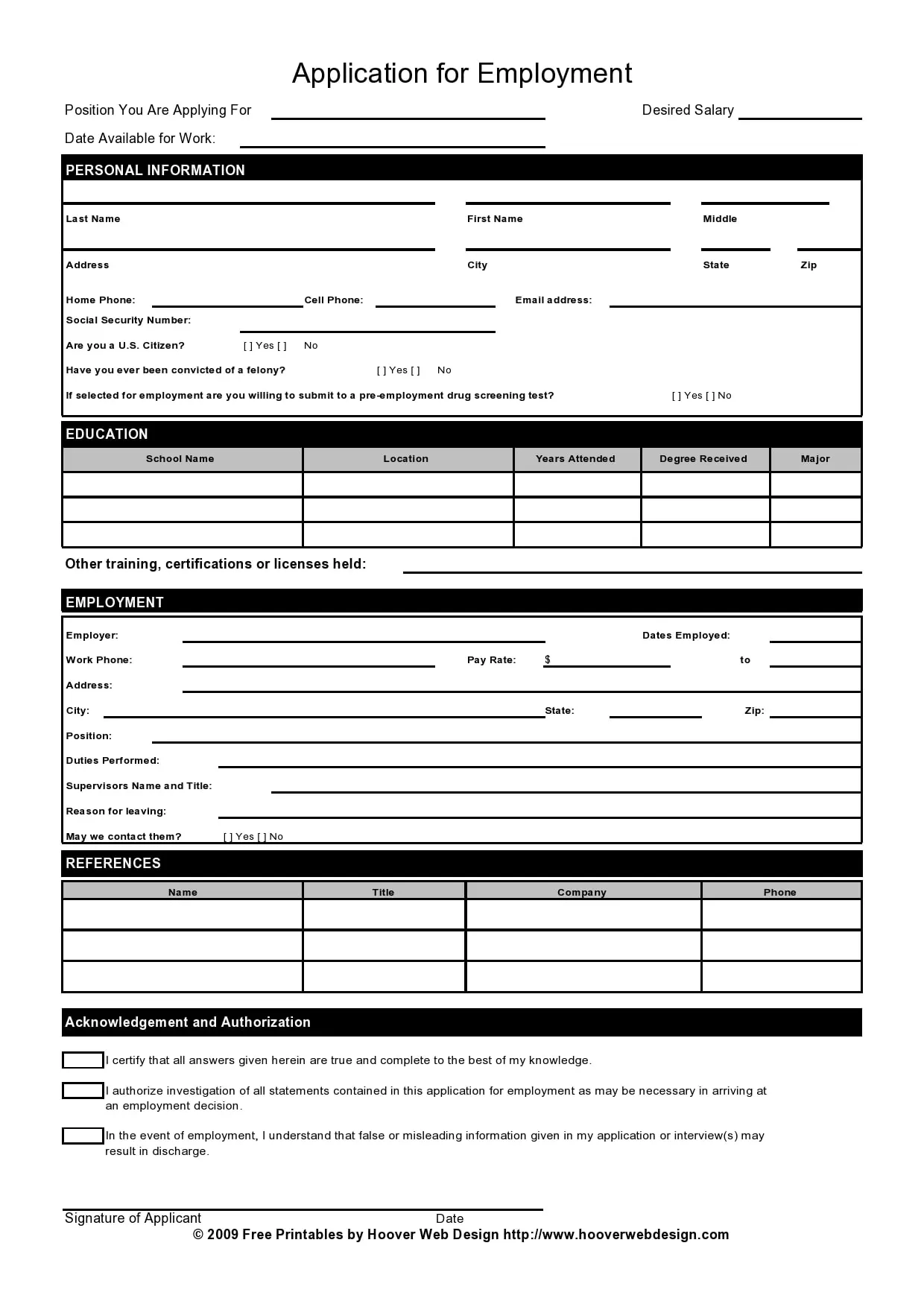 Standard Job Application Printable Printable Party Favors