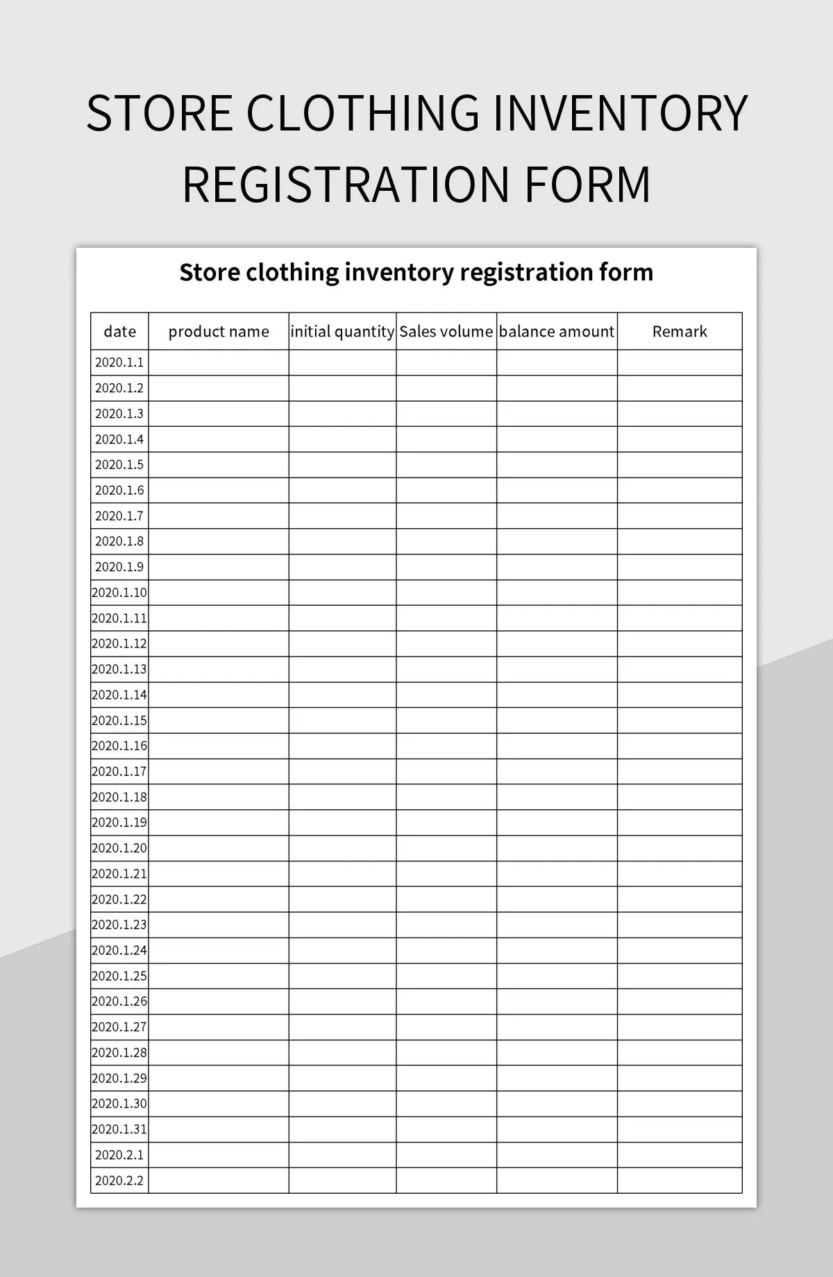 Store Clothing Inventory Registration Form Excel Template And 