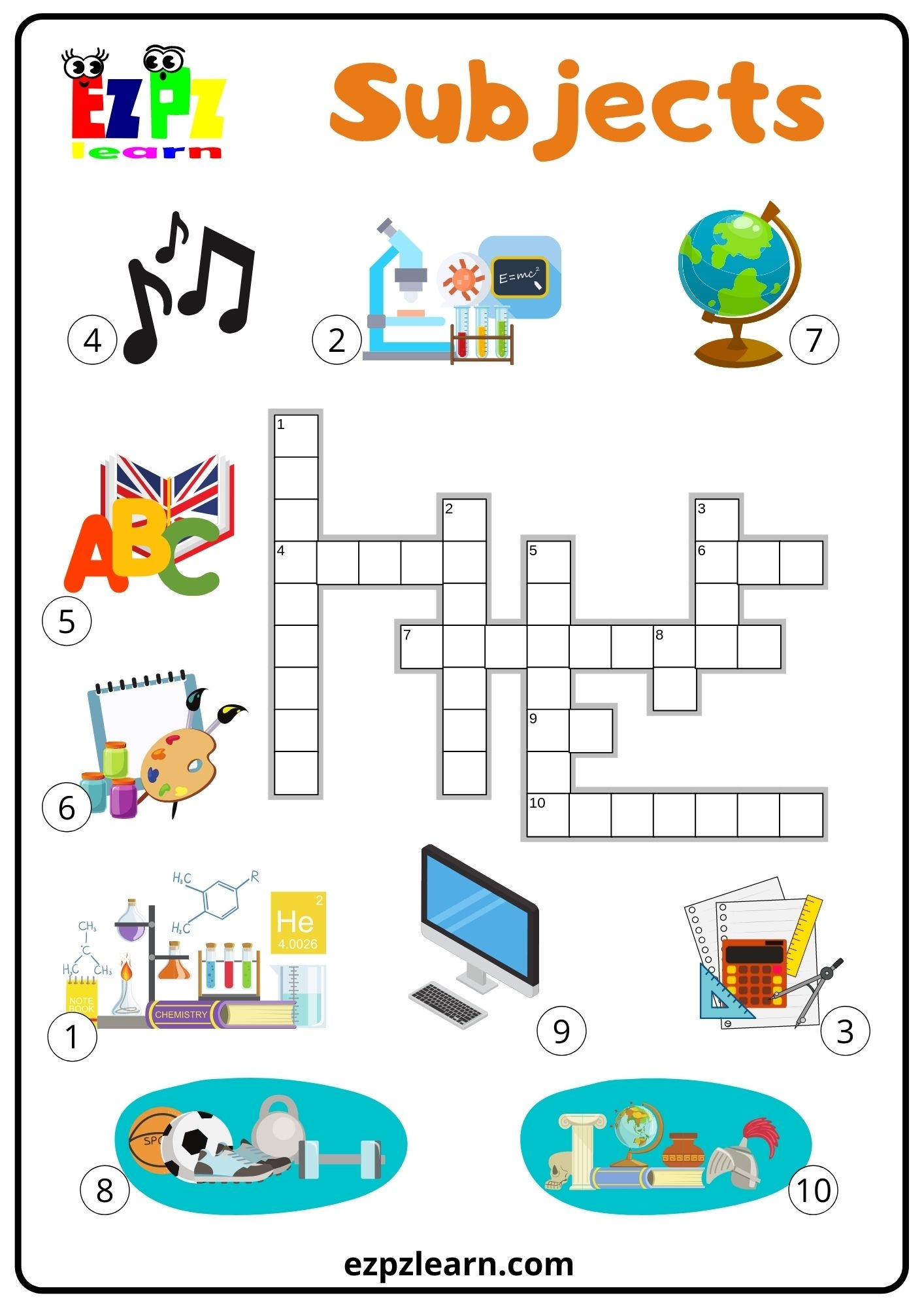 Subjects Crossword Ezpzlearn Worksheets Library