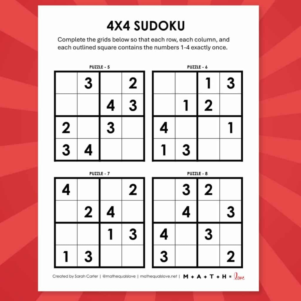 Printable Daily Sudoku Puzzles 4 Per Page