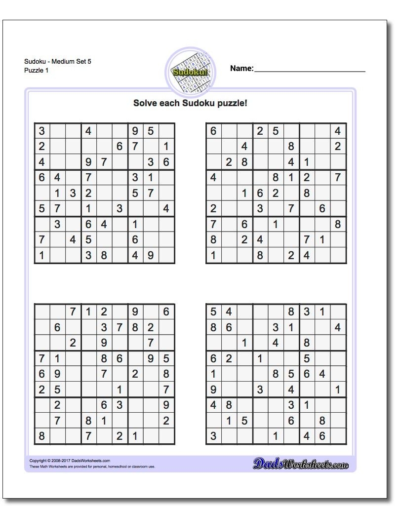 Sudoku Puzzles Medium Printable Free