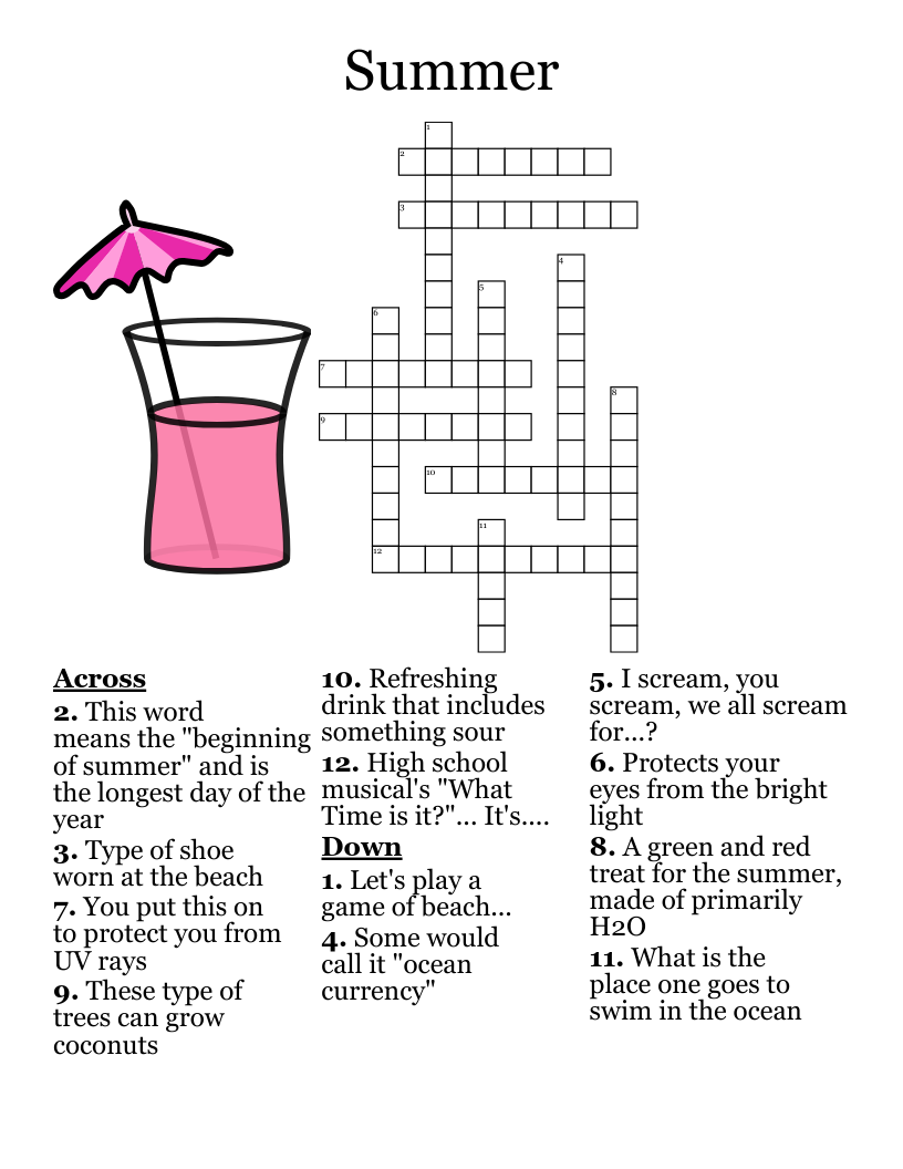 Summer Themed Crossword Puzzles Printable