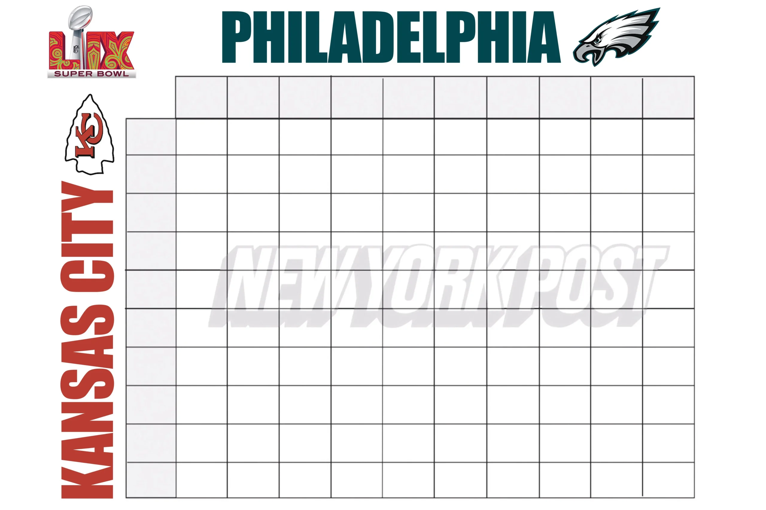 Super Bowl Squares Template Printable