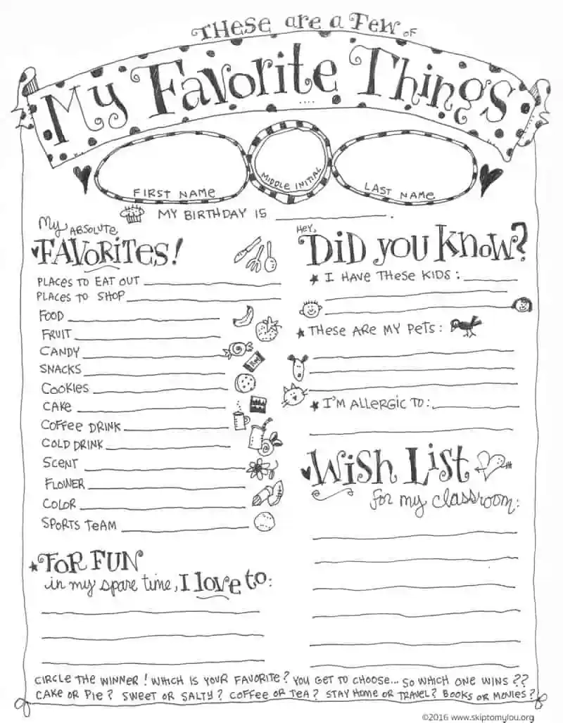Free Printable My Favorite Things