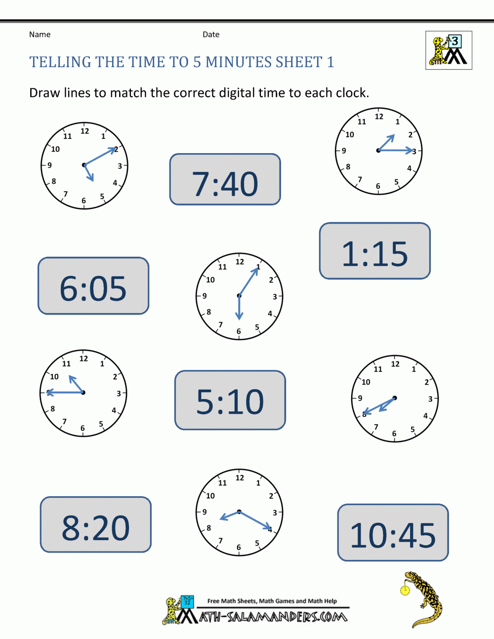 Telling Time To 5 Minutes Worksheets Worksheets Library
